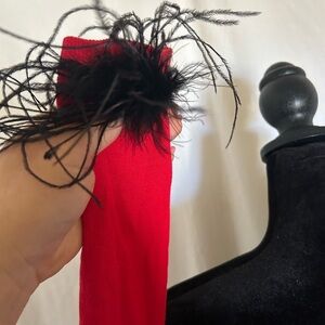 Red Socks with Black Feather Trim